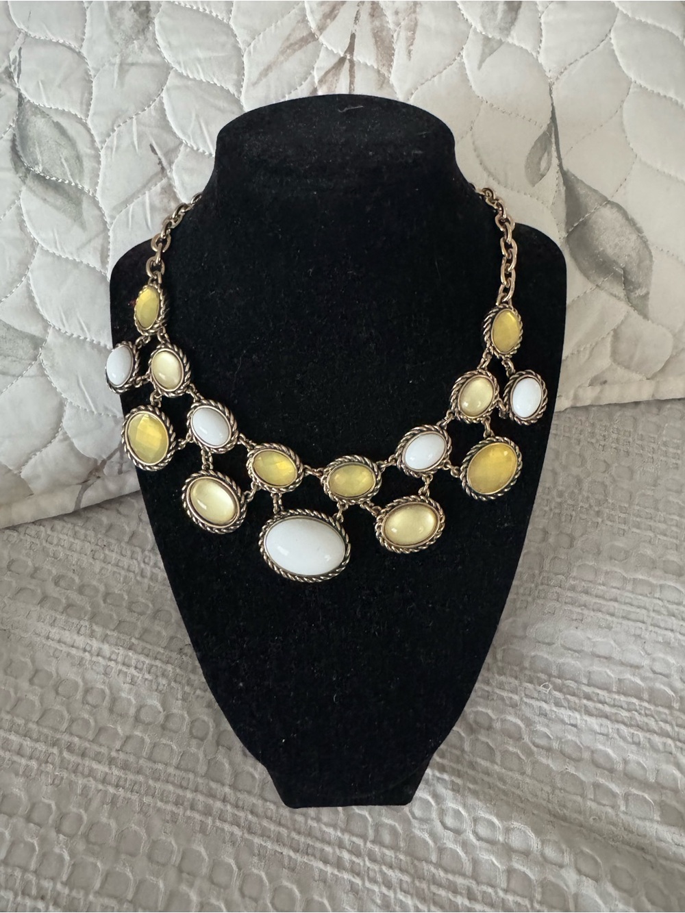 Statement Yellow and White Cabochon Necklace